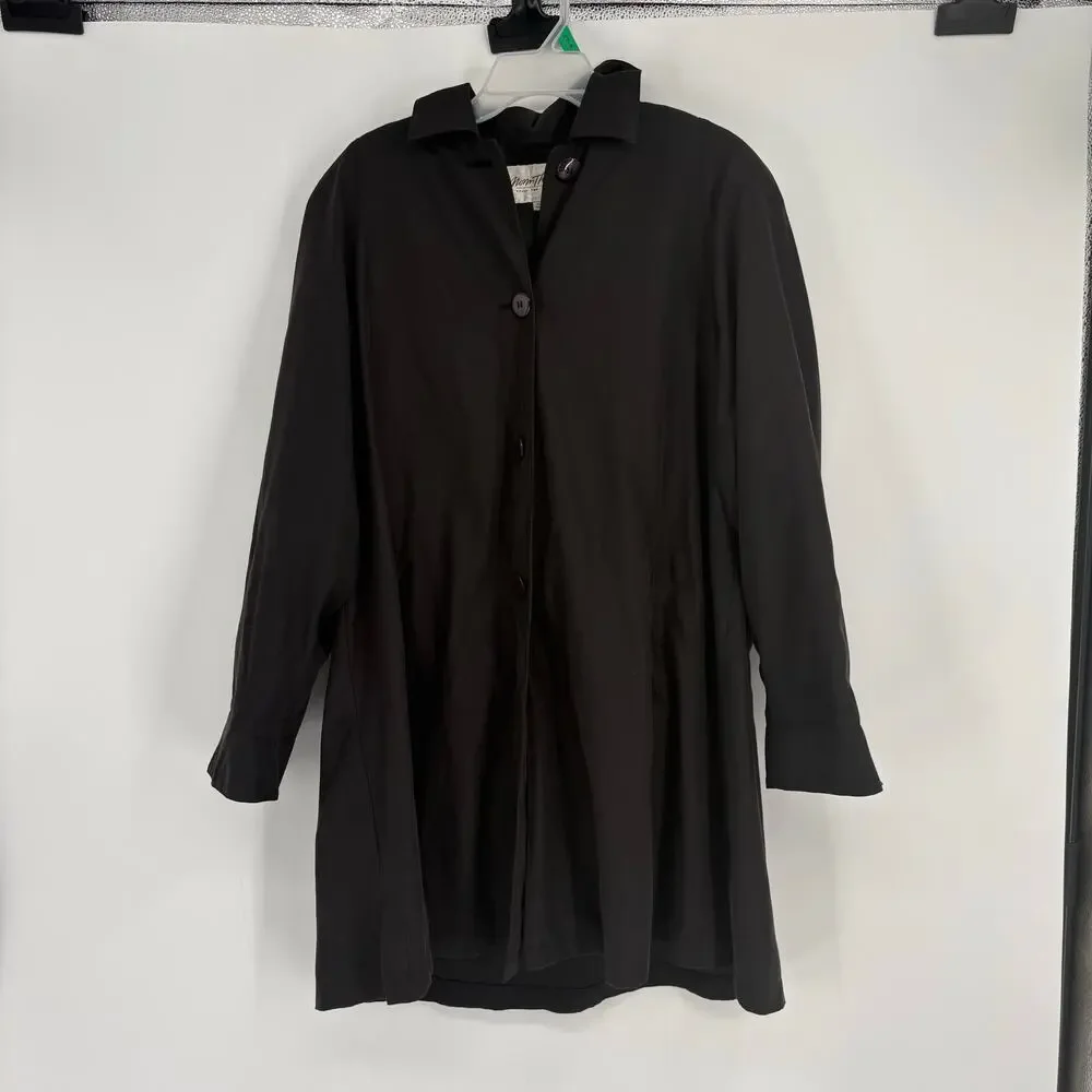 Norm‎ Thompson Dark Gray Black Hooded Rain Jacket Coat Size 1X Purple Buttons